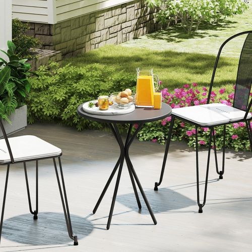 Table De Jardin Ronde D.60 Cm Acier Noir Avec Plateau Robuste, Résistante Intempéries Terrasse