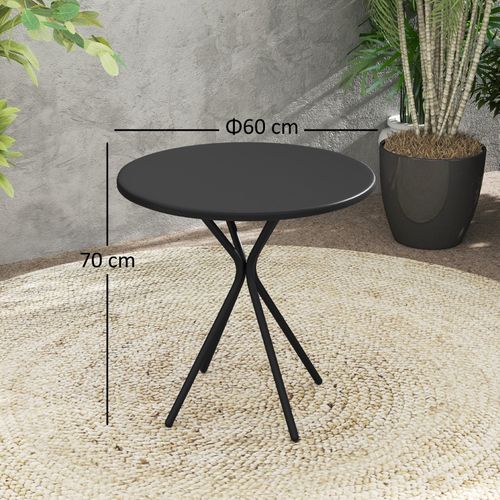 Table De Jardin Ronde D.60 Cm Acier Noir Avec Plateau Robuste, Résistante Intempéries Terrasse