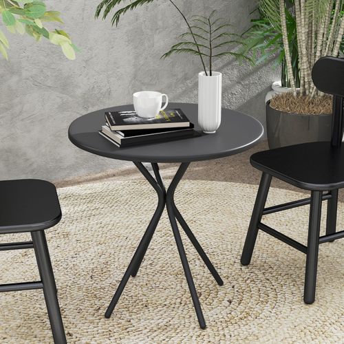 Table De Jardin Ronde D.60 Cm Acier Noir Avec Plateau Robuste, Résistante Intempéries Terrasse
