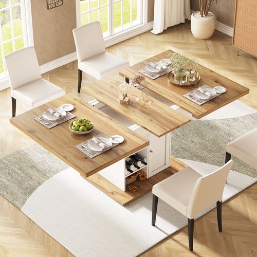 Table à Manger,table Pliante Extensible,casier à Vin Pour Cuisine, Meuble Multifonction,mdf,blanc