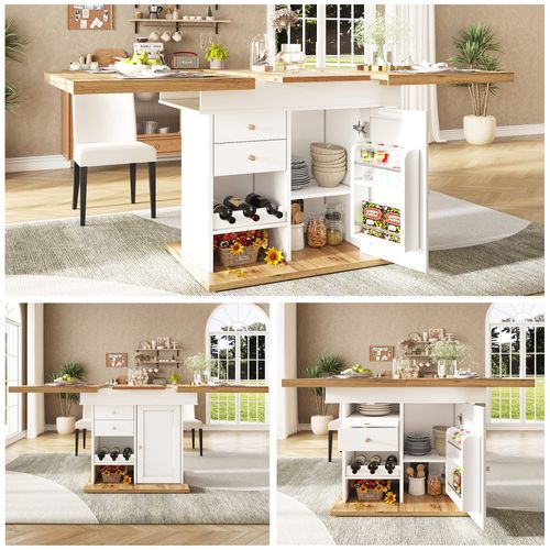 Table à Manger,table Pliante Extensible,casier à Vin Pour Cuisine, Meuble Multifonction,mdf,blanc