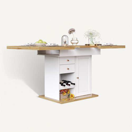 Table à Manger,table Pliante Extensible,casier à Vin Pour Cuisine, Meuble Multifonction,mdf,blanc