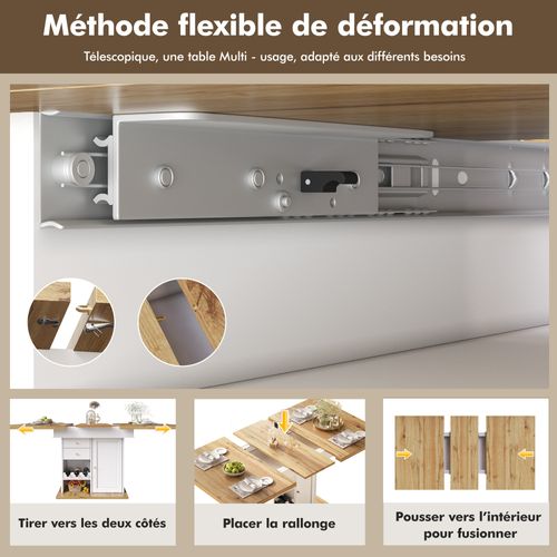 Table à Manger,table Pliante Extensible,casier à Vin Pour Cuisine, Meuble Multifonction,mdf,blanc