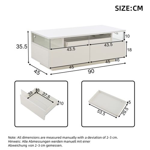 Table Basse - Tables De Salon Avec LED Intégrée Et 2 Tiroirs - Rangement - Blanc