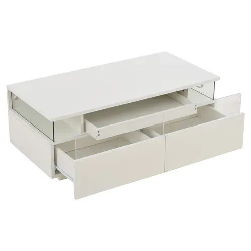 Table Basse - Tables De Salon Avec LED Intégrée Et 2 Tiroirs - Rangement - Blanc