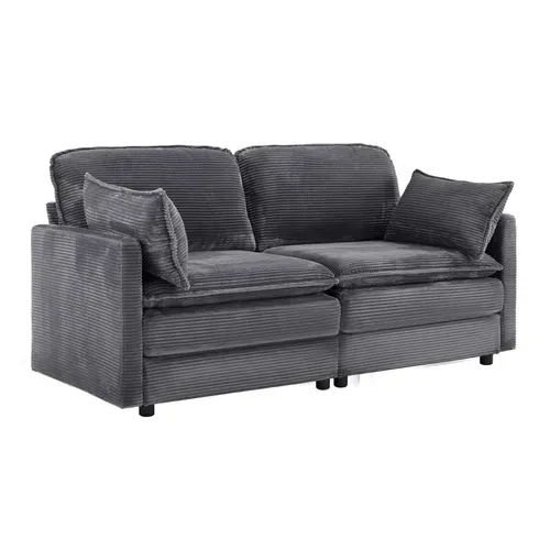 Canapé 2 Places - Design Minimaliste - Assise Douce Confortable - Velours Côtelé - Gris