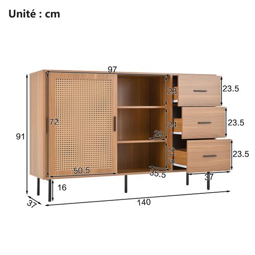 Buffet Bahut 2 Portes Coulissantes Étagères Ajustables Rangement Salle à Manger Naturel