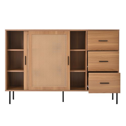 Buffet Bahut 2 Portes Coulissantes Étagères Ajustables Rangement Salle à Manger Naturel