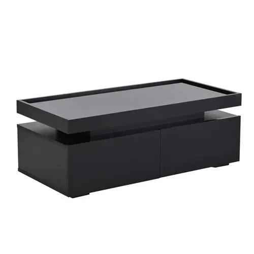 Table Basse Noir, Canapé, 2 Tiroirs, Éclairage LED Mobile, Capacité 50kg, Style Moderne