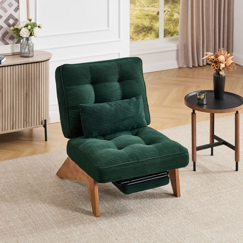 Chaise Longue Avec Repose-pieds, Assise Mousse, Velours Côtelé, Confortable, Émeraude