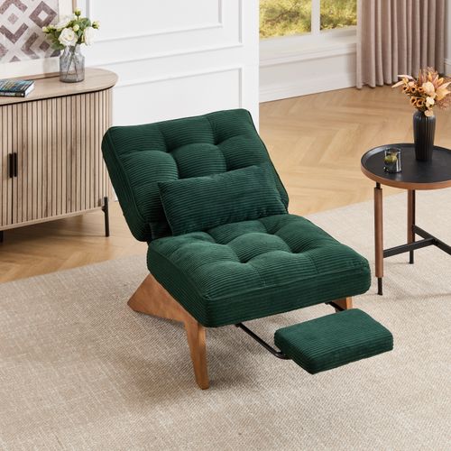 Chaise Longue Avec Repose-pieds, Assise Mousse, Velours Côtelé, Confortable, Émeraude
