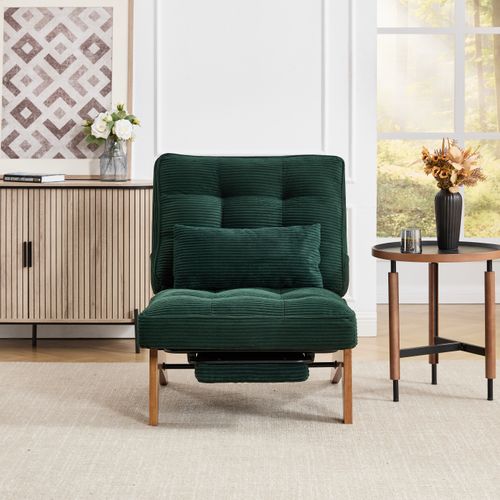 Chaise Longue Avec Repose-pieds, Assise Mousse, Velours Côtelé, Confortable, Émeraude