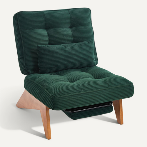 Chaise Longue Avec Repose-pieds, Assise Mousse, Velours Côtelé, Confortable, Émeraude