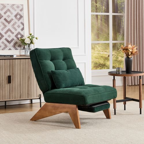 Chaise Longue Avec Repose-pieds, Assise Mousse, Velours Côtelé, Confortable, Émeraude