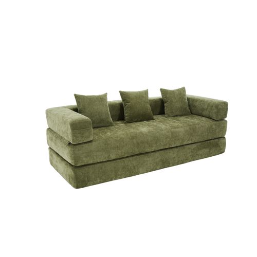 Canapé Modulable - Sofa Bloc Convertible - Poches Latérales - Tissu Chenille - Antidérapant - Vert