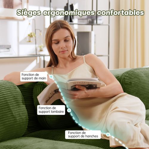 Canapé Compressé,canapé Modulaire,1 Pouf,accoudoirs Courbés, Sans Montage, Velours Côtelé Vert