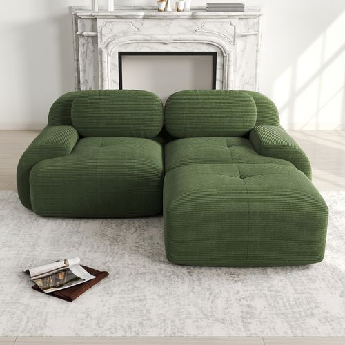 Canapé Compressé,canapé Modulaire,1 Pouf,accoudoirs Courbés, Sans Montage, Velours Côtelé Vert