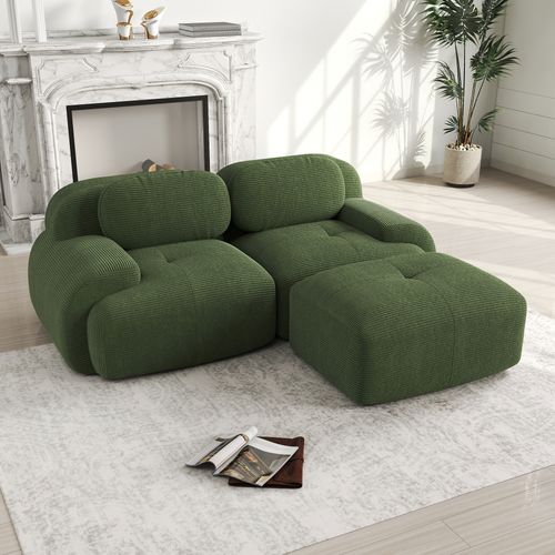 Canapé Compressé,canapé Modulaire,1 Pouf,accoudoirs Courbés, Sans Montage, Velours Côtelé Vert