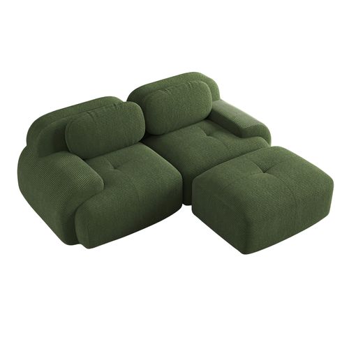 Canapé Compressé,canapé Modulaire,1 Pouf,accoudoirs Courbés, Sans Montage, Velours Côtelé Vert