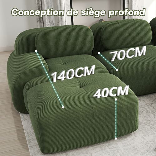 Canapé Compressé,canapé Modulaire,1 Pouf,accoudoirs Courbés, Sans Montage, Velours Côtelé Vert