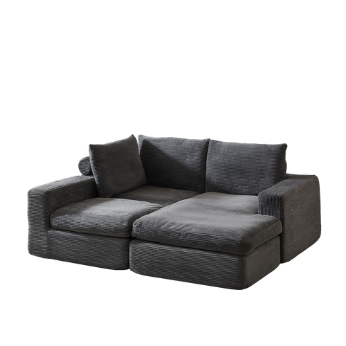 Canapé angle 3 Places - L-shape - 3 Coussins - Confortable - Velours Côtelé - Gris Foncé