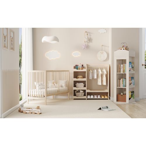 Armoire - Armoire Pour Enfant Avec 4 Étagères Et Tringle - Meuble De Rangement - MDF - Naturel