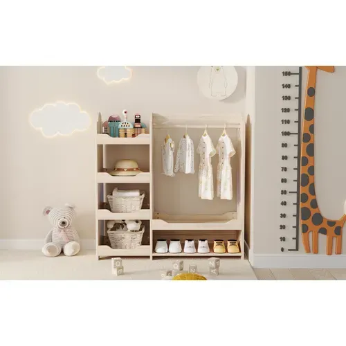 Armoire - Armoire Pour Enfant Avec 4 Étagères Et Tringle - Meuble De Rangement - MDF - Naturel