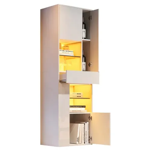 Vitrine - Meuble De Rangement Salon Moderne - 1 Tiroir - 4 Portes - LED Intégré - Blanc