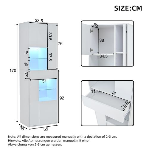 Vitrine - Meuble De Rangement Salon Moderne - 1 Tiroir - 4 Portes - LED Intégré - Blanc