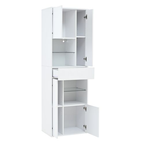 Vitrine - Meuble De Rangement Salon Moderne - 1 Tiroir - 4 Portes - LED Intégré - Blanc