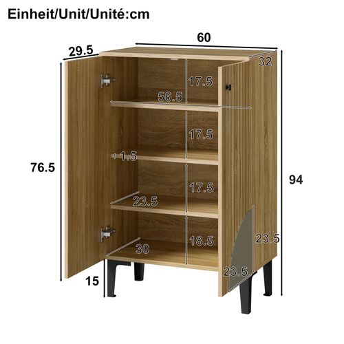Meuble à Chaussures Fermé Avec Portes, Rangement Compartimenté, Cadre Métallique Noir, Naturel