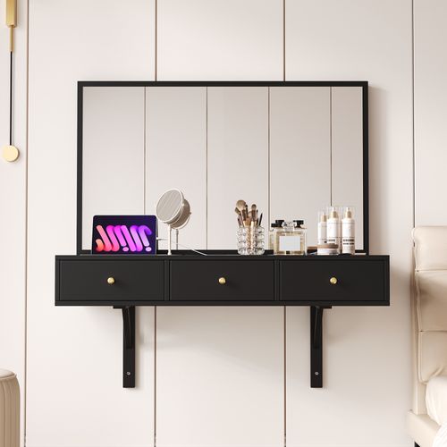 Coiffeuse Suspendue Moderne Avec Miroir, Table Maquillage Murale 3 ...