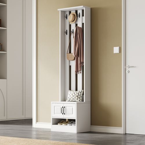 Meuble D’entrée - Banc - Patères - Vestiaire Multifonction Avec Rangement - Blanc