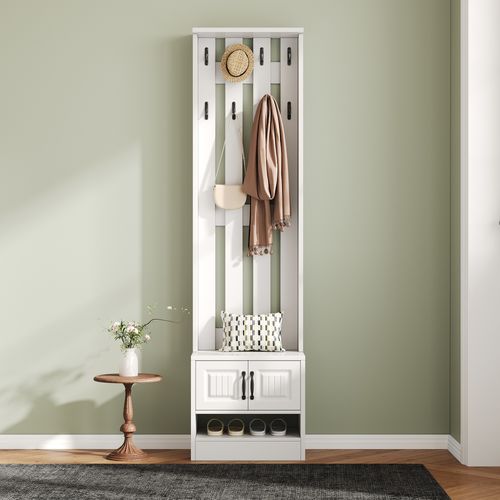 Meuble D’entrée - Banc - Patères - Vestiaire Multifonction Avec Rangement - Blanc