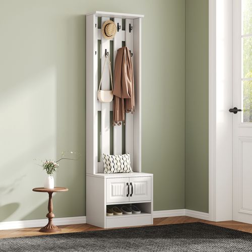 Meuble D’entrée - Banc - Patères - Vestiaire Multifonction Avec Rangement - Blanc
