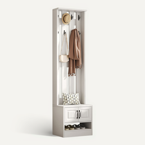 Meuble D’entrée - Banc - Patères - Vestiaire Multifonction Avec Rangement - Blanc