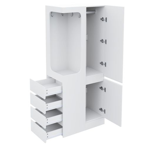 Armoire, Organisation en PlusieursZones, 4 Tiroirs Et Espace Ouvert, Blanc