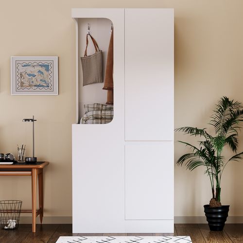 Armoire, Organisation en PlusieursZones, 4 Tiroirs Et Espace Ouvert, Blanc