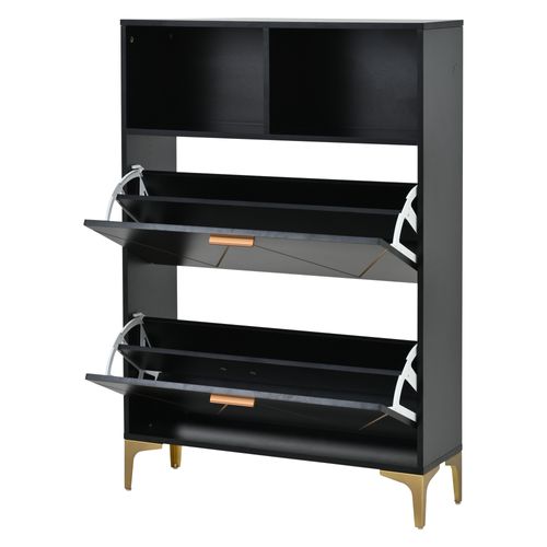 Meuble à Chaussures - 4 Compartiments - 2 Portes Rabattables - Rangement Chaussures - Mdf - Noir