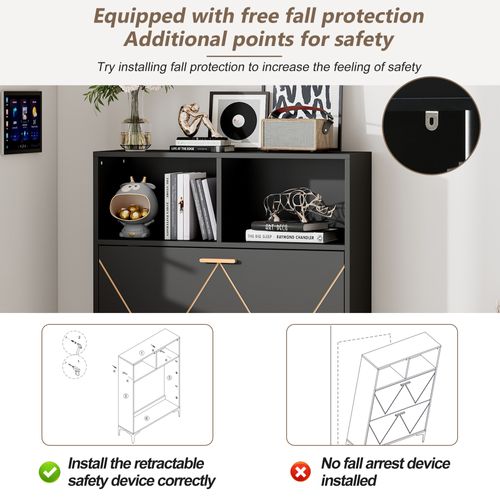 Meuble à Chaussures - 4 Compartiments - 2 Portes Rabattables - Rangement Chaussures - Mdf - Noir