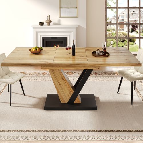 Table à Manger Extensible Rectangulaire 4 à 6personnes, Mdf, Pieds Métal Renforcés120-160cm