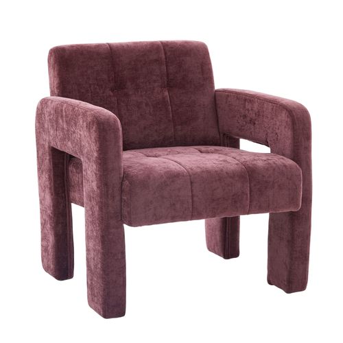 Fauteuil D’appoint - Accoudoirs - Assise Rembourrée -moderne Nordique - Chenille- Rouge Vineux