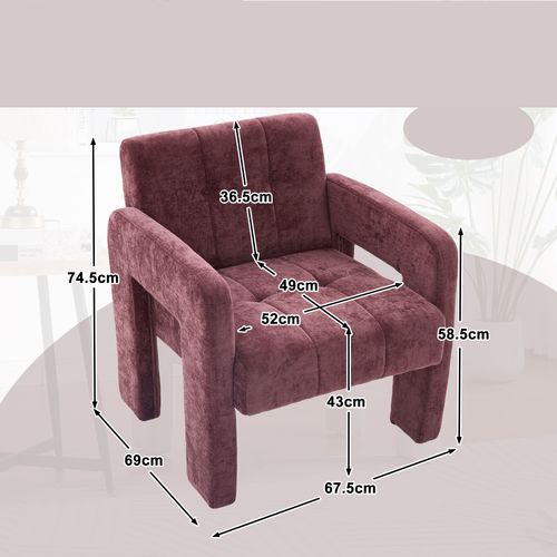 Fauteuil D’appoint - Accoudoirs - Assise Rembourrée -moderne Nordique - Chenille- Rouge Vineux