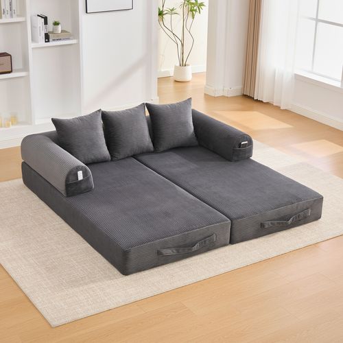 Canapé Compressé ,Canapé Convertible, avec Structure en Métal, Poches Latérales, 3 Coussins,Gris
