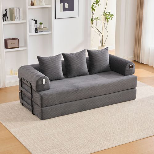 Canapé Compressé ,Canapé Convertible, avec Structure en Métal, Poches Latérales, 3 Coussins,Gris
