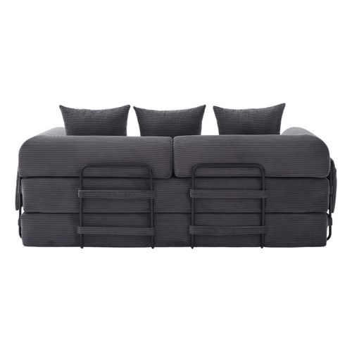 Canapé Compressé ,Canapé Convertible, avec Structure en Métal, Poches Latérales, 3 Coussins,Gris