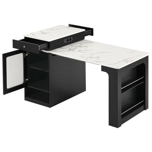 Îlot De Cuisine - Rangement Et Plateau Amovible - Extensible Et Mobile - Mdf Pb - Noir