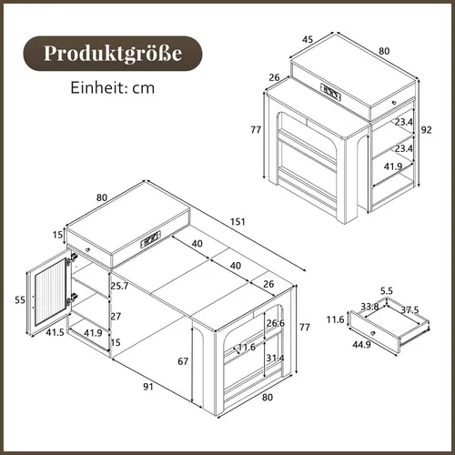 Îlot De Cuisine - Rangement Et Plateau Amovible - Extensible Et Mobile - Mdf Pb - Noir