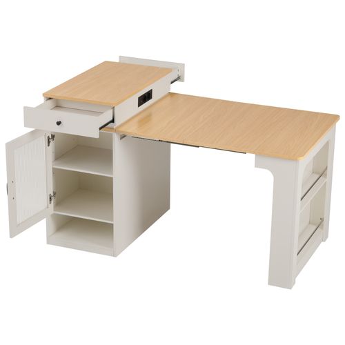 Îlot De Cuisine - Rangement Et Plateau Amovible - Extensible Et Mobile - Mdf Pb - Blanc