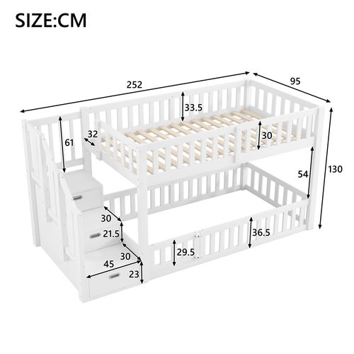 Lit Superposé Enfant 90x200 Cm, échelle, Rangement, Deux Lits Séparés,pratique Et Moderne, Blanc